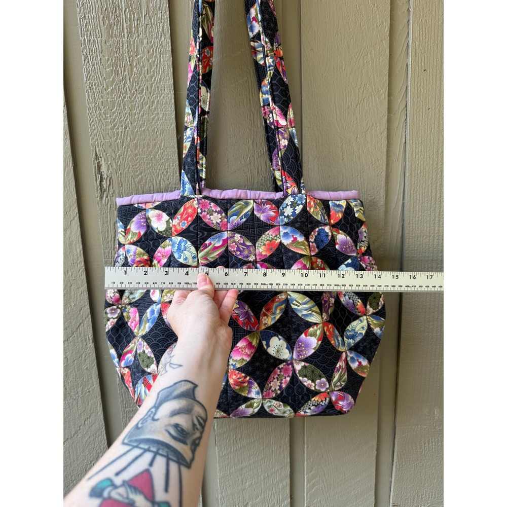 Handmade Quilted Tote Bag Japanese Floral Patchwork Cotton Shoulder Bag Multi - Picture 3 of 6